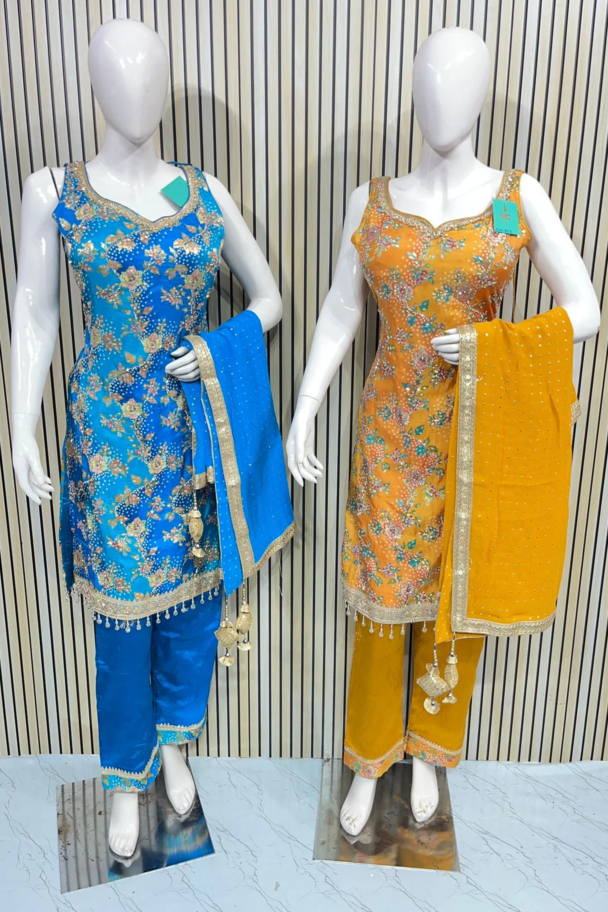 Floral Embroidered Banarsi Silk Straight Suit Set