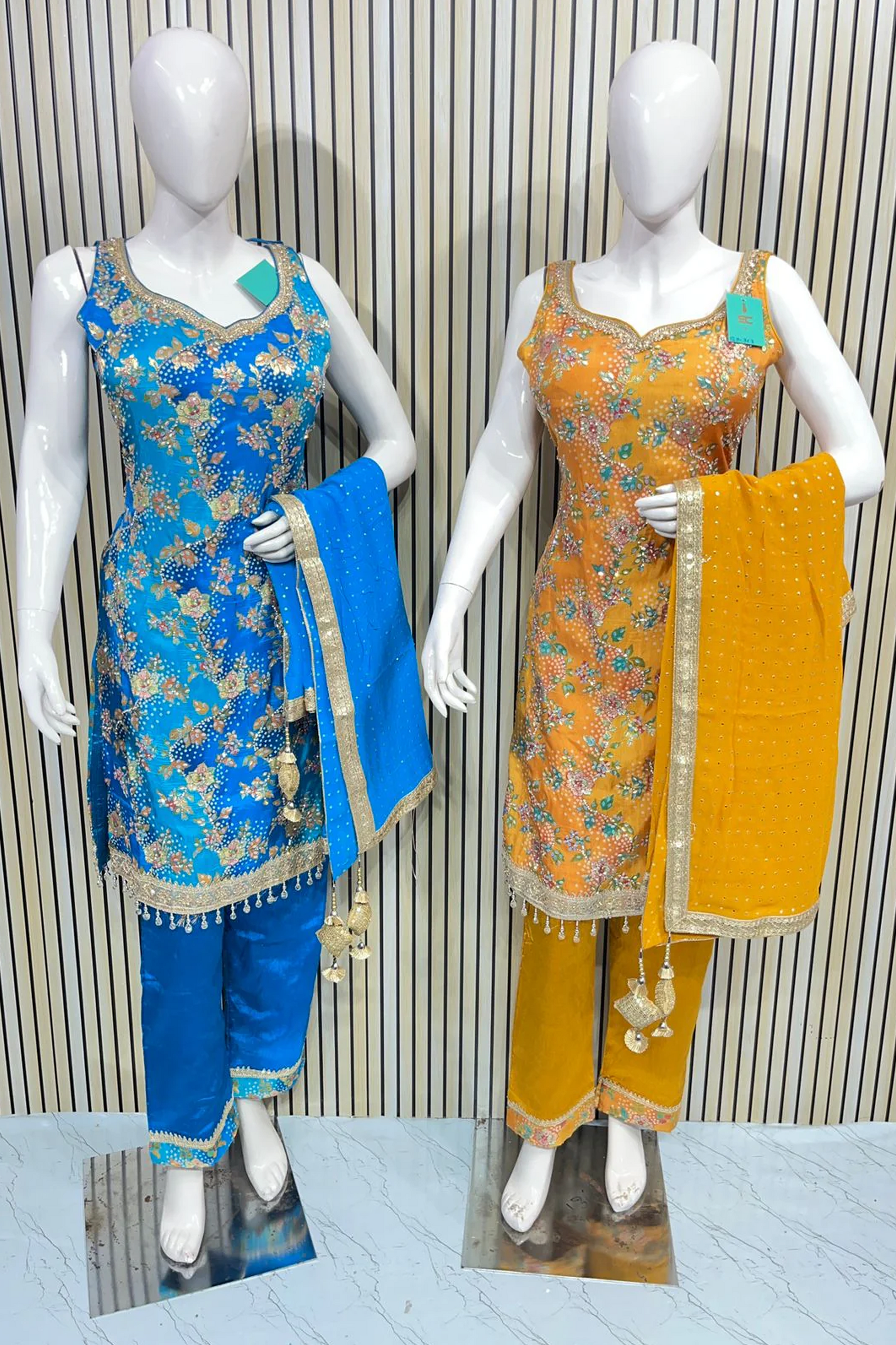 Floral Embroidered Banarsi Silk Straight Suit Set