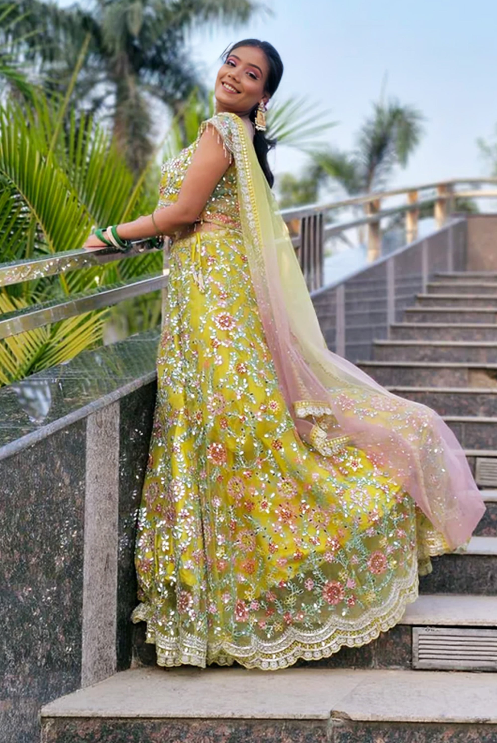 Elegant Green Hand-Embroidered Crop Top