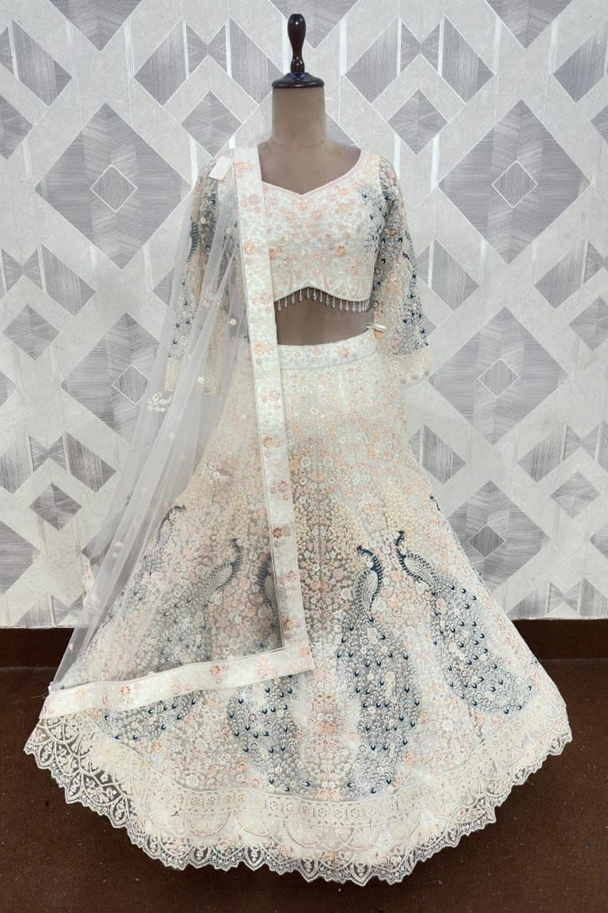 Off-White Crop Top and Skirt Set