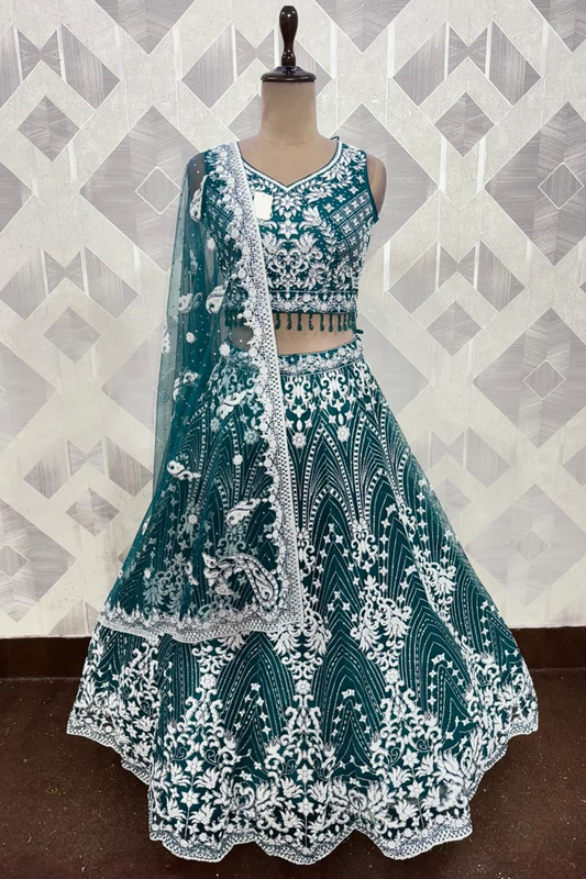 Teal Crop Top and Skirt Set