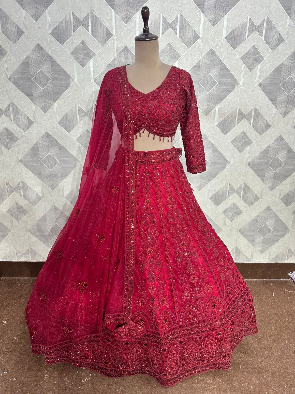 Red Heavy Choli & Lehenga Set