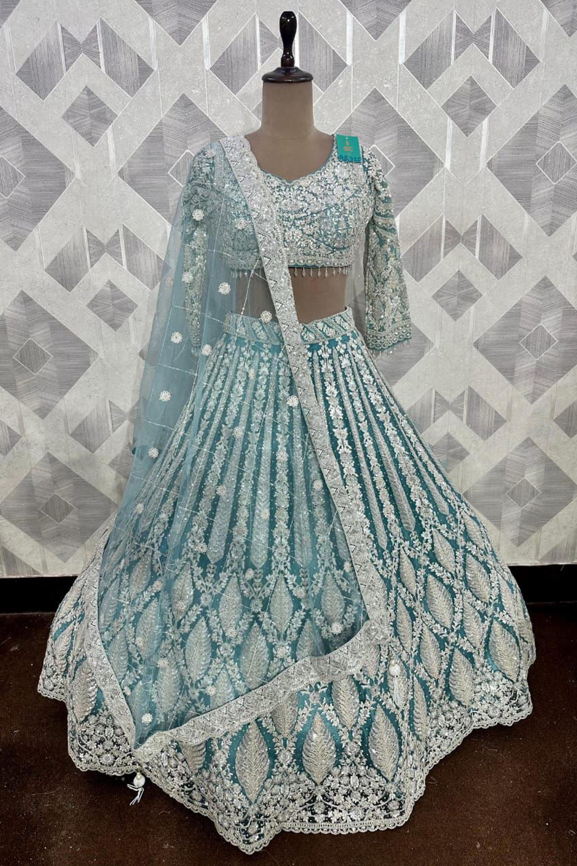 Heavy Crop top handwork - Firozi