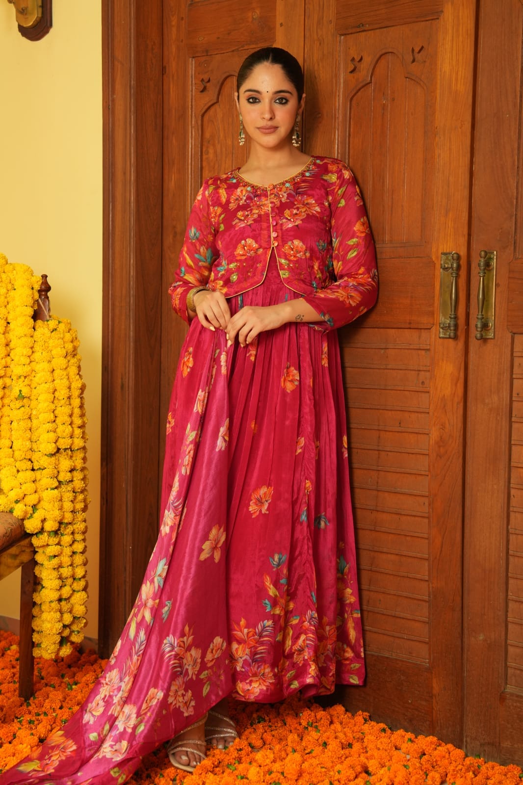 Stylish Anarkali Suit with Jacket -Magenta