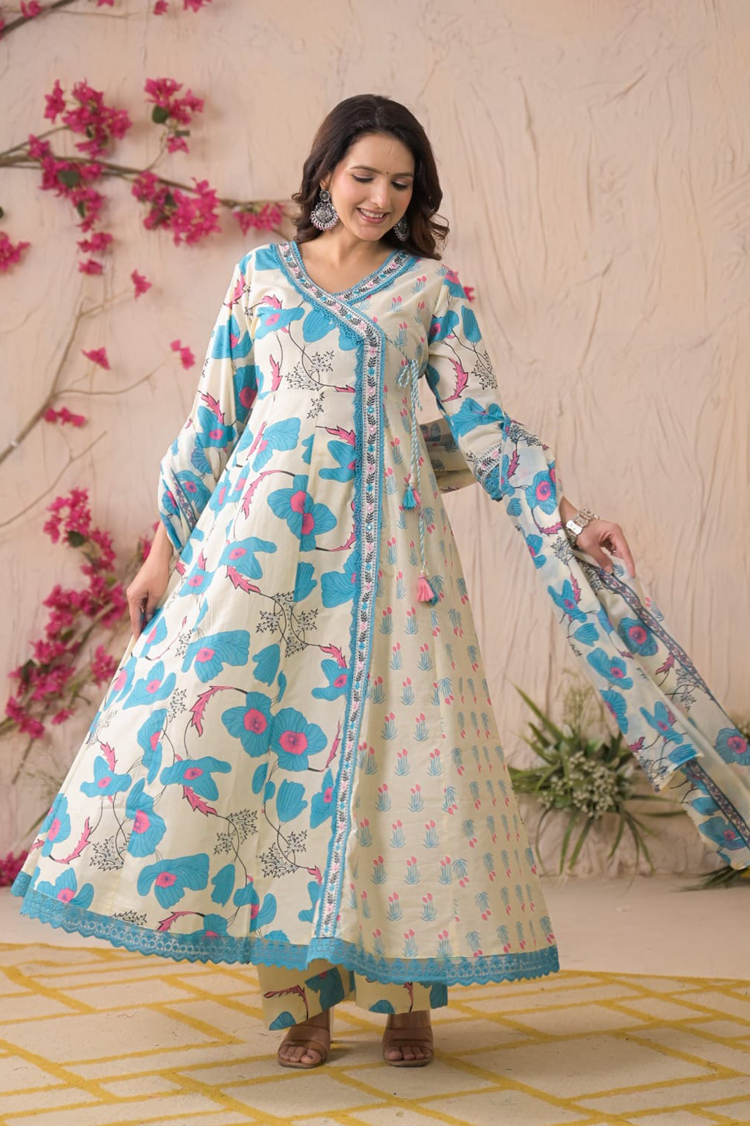 Angrakha Anarkali Cotton Suit