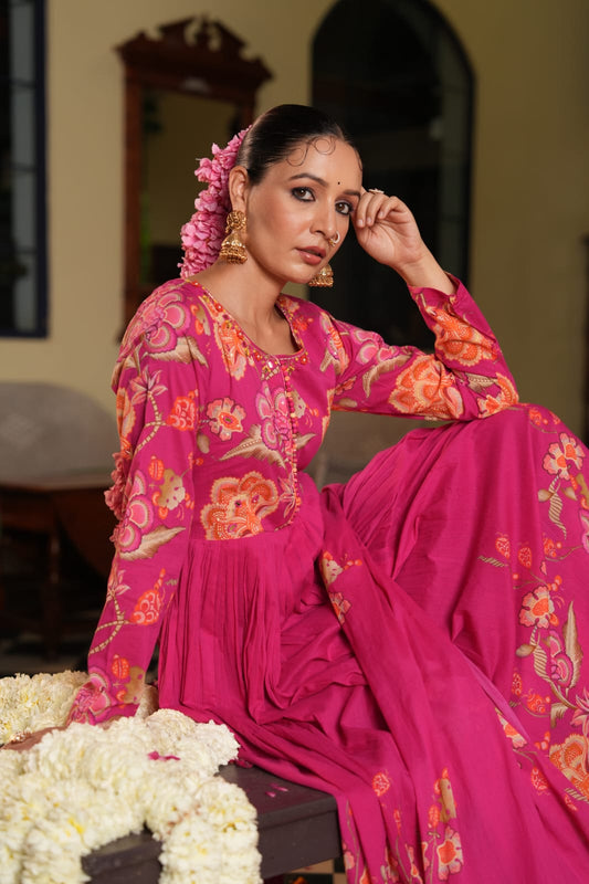 Anarkali suit - Hot pink