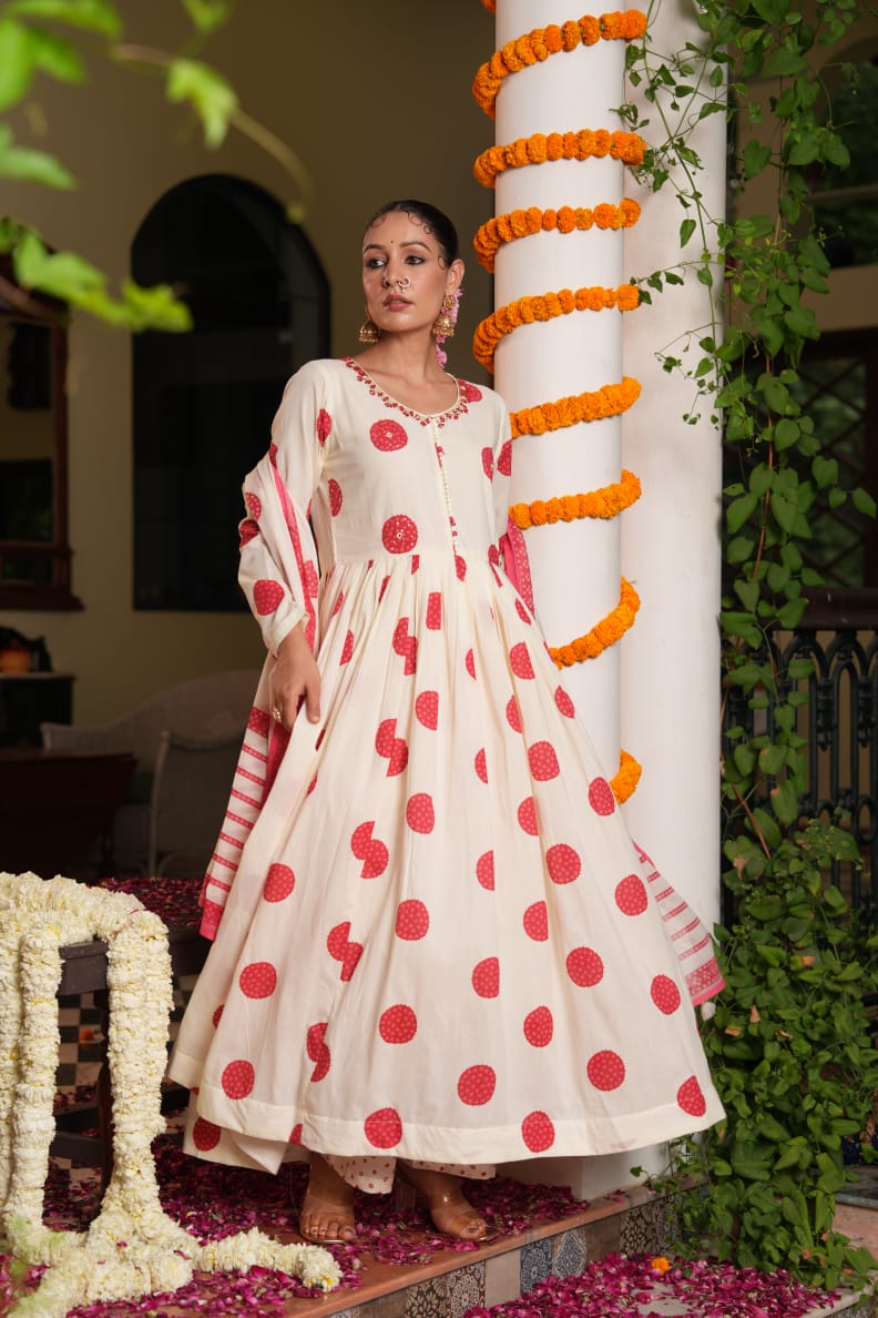 Off-White Anarkali Cotton Suit
