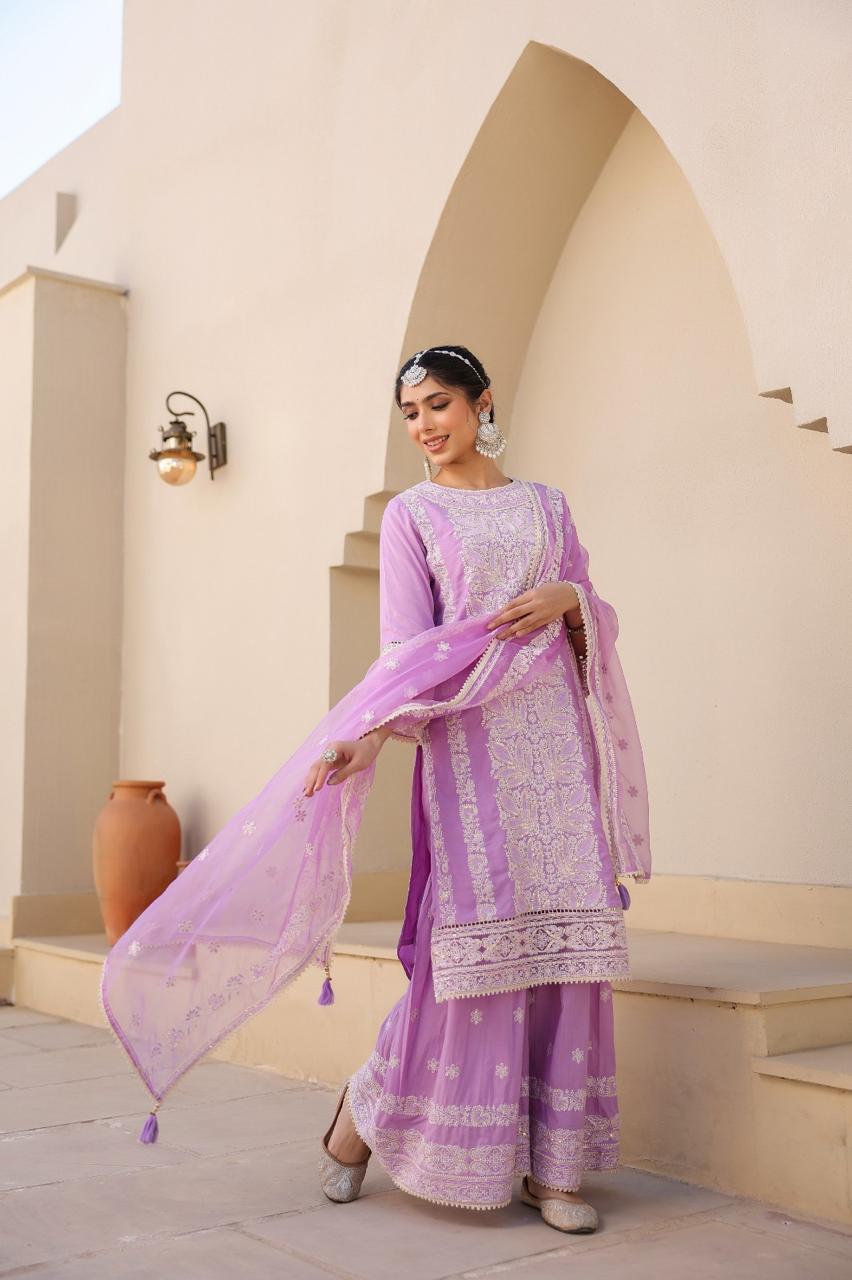 Purple Cotton Sharara Set