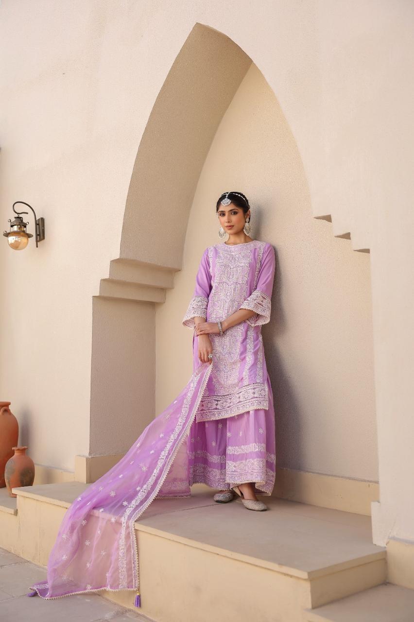 Purple Cotton Sharara Set