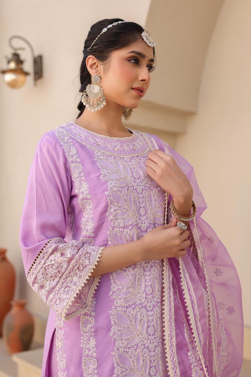 Purple Cotton Sharara Set