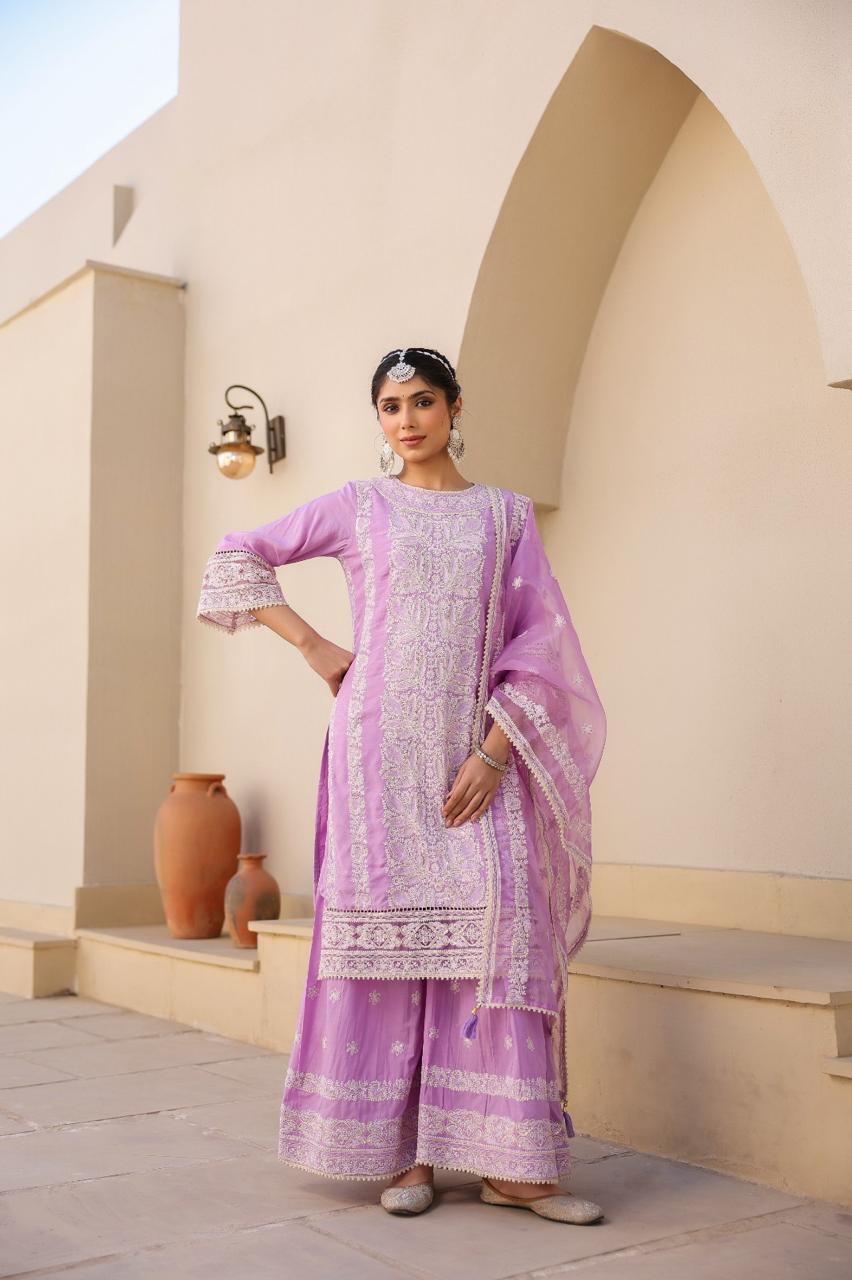 Purple Cotton Sharara Set